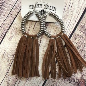 Crazy Train 5” Brown Leather Fringe Earrings